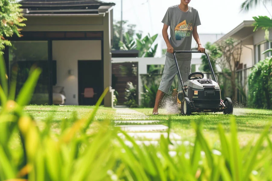 electric lawn mower with bag